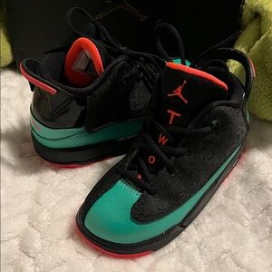 Jordan Kids Black and Teal Sneakers with Red Accents